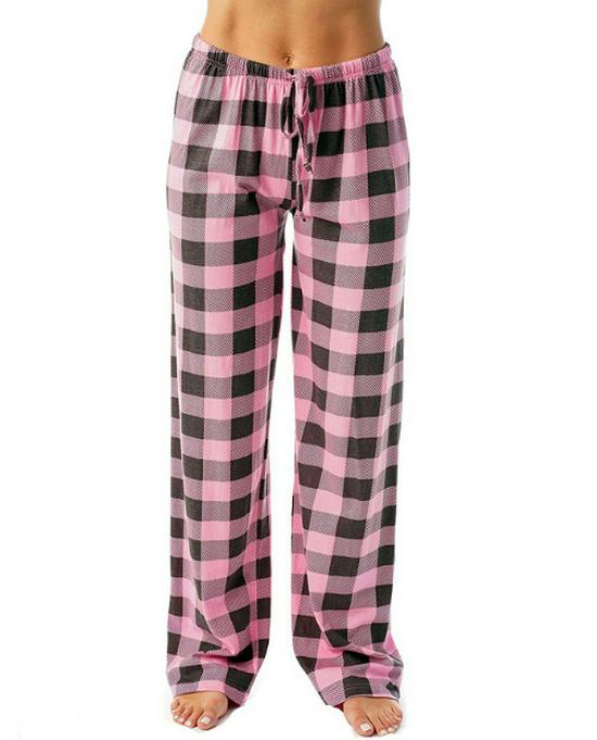 Women's Plaid Pajama Pants - Comfortable Elastic Waist Sleep Bottoms with Drawstring
