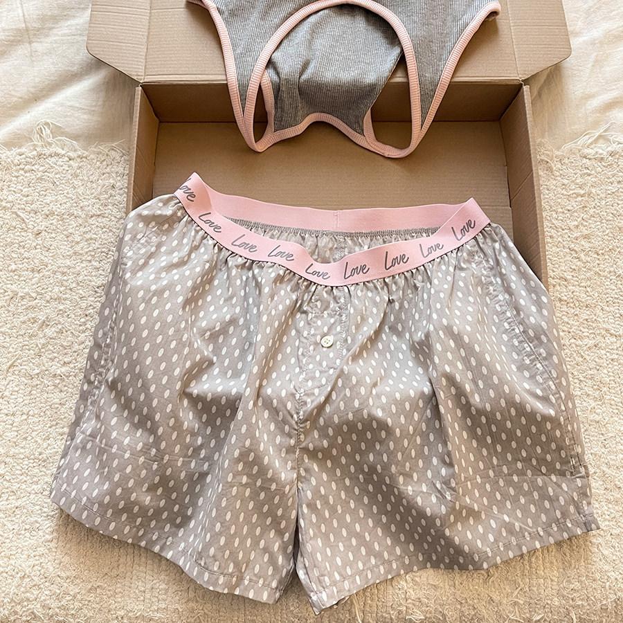 Sin Glee sweet cool wind gray pink banged color ribbon chest pad pajamas women's summer vest shorts casual home suit