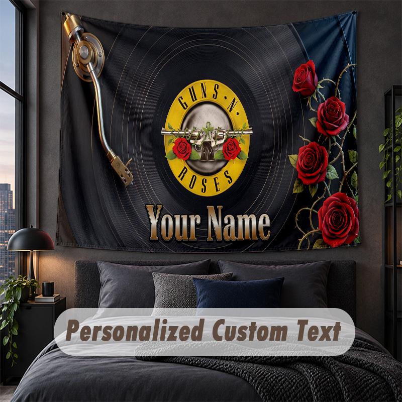 Custom Name Text Tapestry,Guns N’ Roses Decorative Wall Hanging, Background Tapestry For Home Bedroom