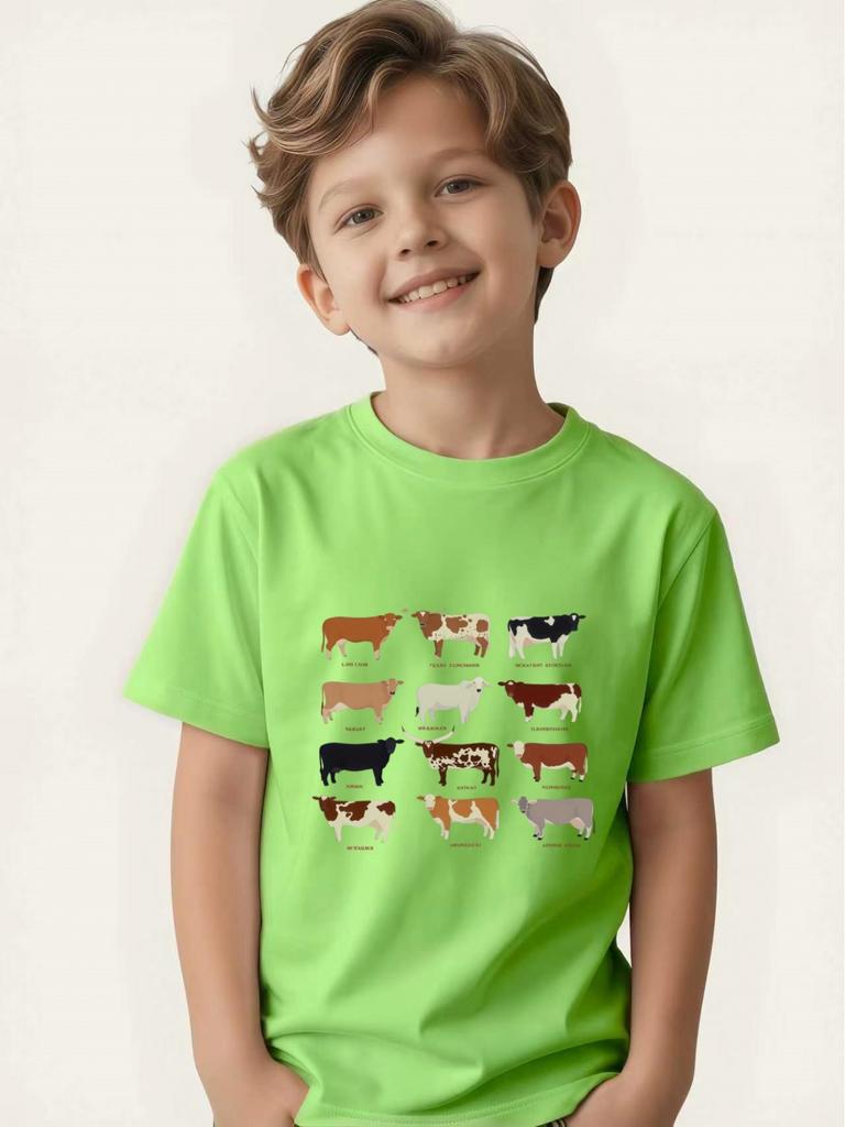 Children's T-shirt Boys and Girls Farm Animal Popular Science Printed Short-sleeved Non-colliding Style