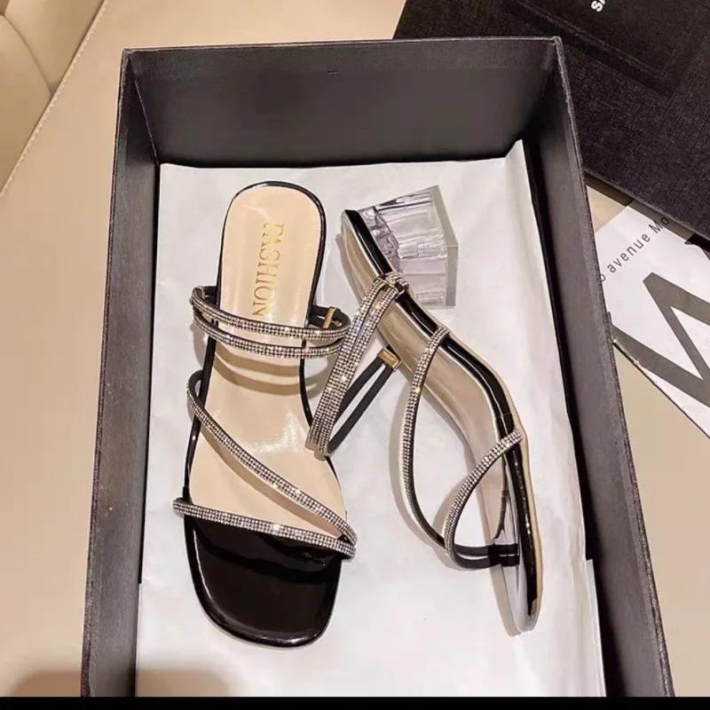 Two-wear 2025 New Style Women's Sandals Rhinestone Embellished Fashion Outerwear High Heel Net Weight Casual Shoes
