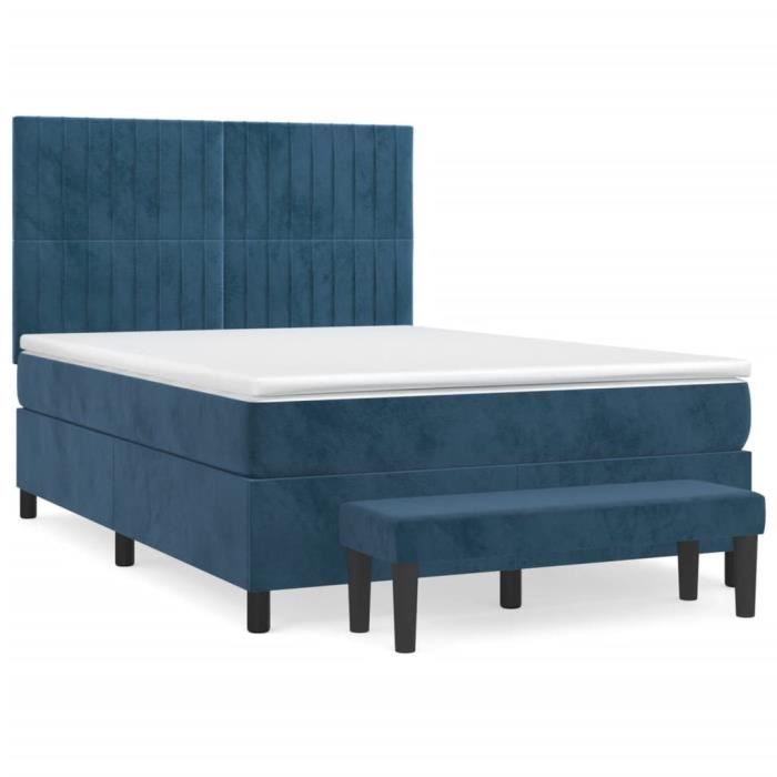 3137969 vidaXL Divan Bed and Mattress Dark Blue 140x200cm Velvet