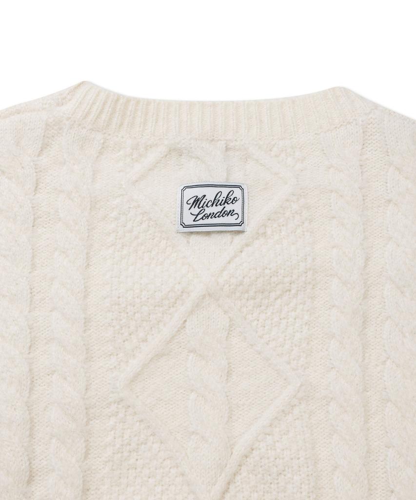 Michikoleondeonkosino Fisherman Cable Wool Knit Cream