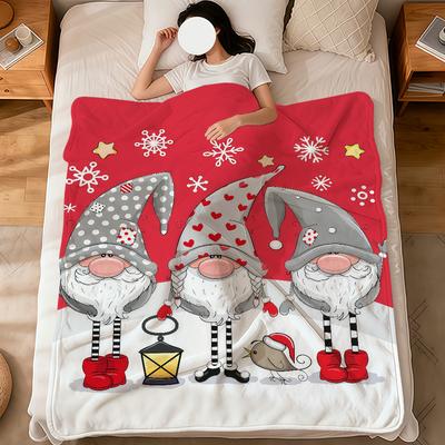 Fashion Art Cute Christmas Gnomes Flannel Soft Warm Plush Blanket for Sofa Living Room Pet Hogar Bedroom Gift Home Car Portable