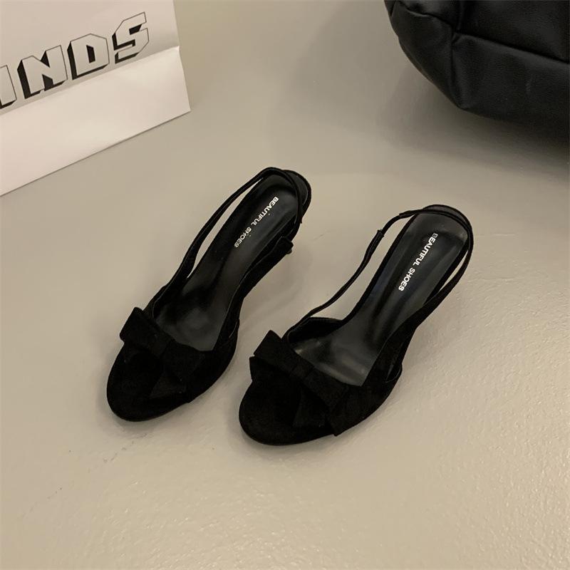 

2025 new open-toed suede bow with sandals for women s summer sexy versatile temperament stiletto high heels for women 34