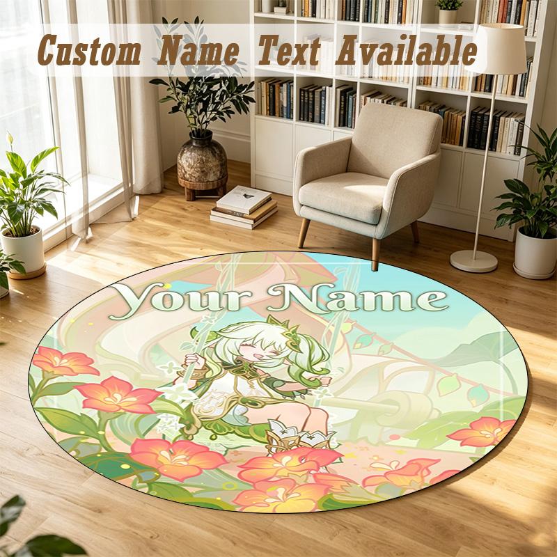 Genshin Impact Personalized Round Rug Support Custom Name, Soft Home Decor Mat