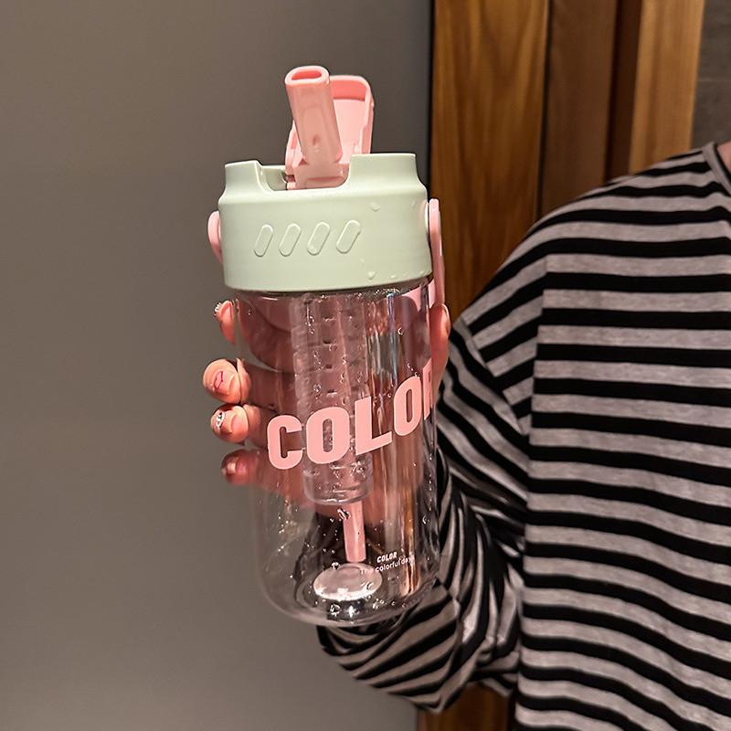 Wasserbecher Mädchen Hohe Schönheit Sommer Große Kapazität Neuer Strohhalmbecher Kunststoff Sommer Tragbar Zum Mitnehmen
