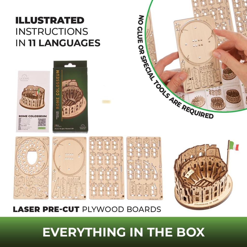 UGEARS Roman Colosseum 3D Puzzle for Adults - Model Building Kit, Wooden Puzzle Hobby for Men - 3D Puzzles for Adults - Wooden Model Kit