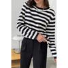 Round Neck Knit Striped Jumper Spring Summer Hundred Classic Retro Striped Pullover Jumper Women Blend Comfortable Undercoat Long Sleeves Sweater