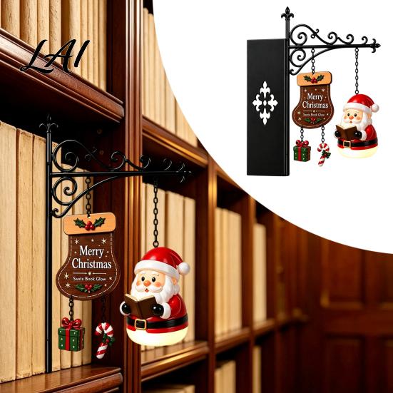 Holiday Home Library Ornaments Christmas Bookshelf Hanging Light Snowman Book Nook Lamp Metal Floating Display Holders Lantern Decor Ornament