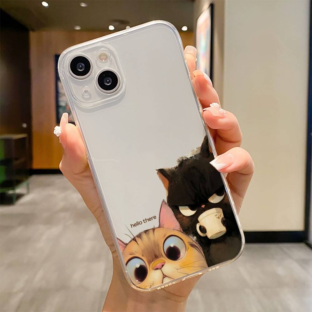 Cute Popular Coffee Cat Cartoon Phone Case For iPhone 17 16e 16 15 14 13 12 11mini Pro Max X XR XSMAX 8 7 Air Plus Soft Cover