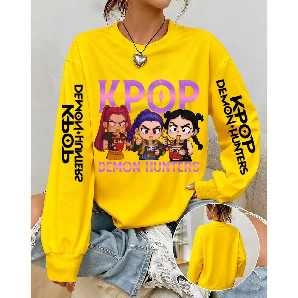 Women's Casual Anime KPop Demon Hunters Printed Pullover Sweatshirts Design Long Sleeved Round Neck Autumn