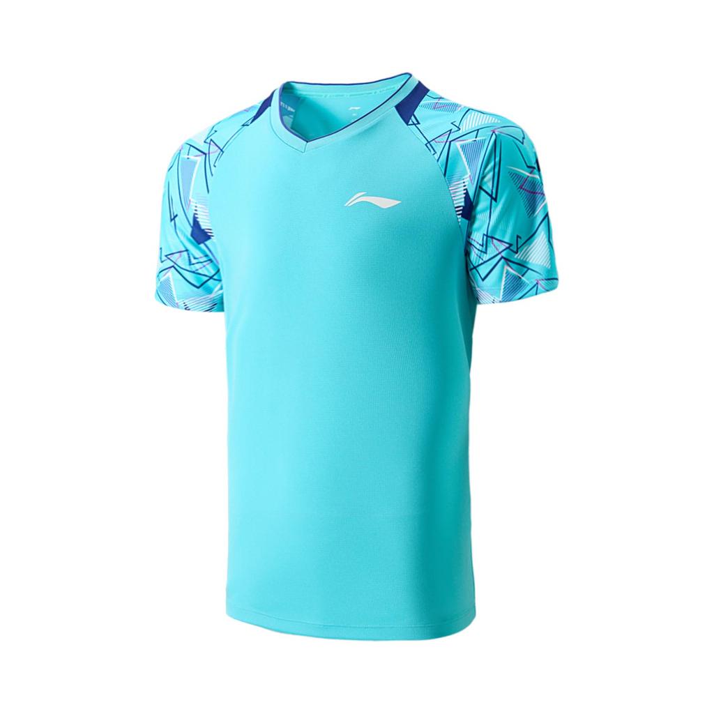 Li Ning Badminton Series Color Block V-Neck Comfortable Breathable Versatile Short Sleeve T-Shirt Mid Waist Shorts Casual Sports Set AATV015-3