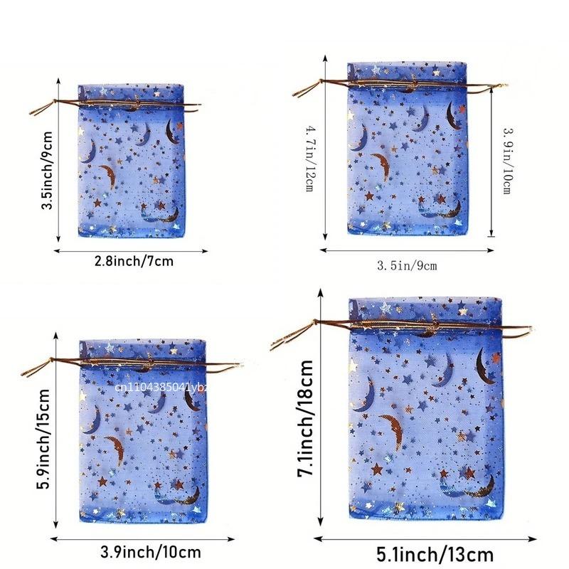 50-200pcs Moon Star Organza Gift Bag Multicolor Gifts Pouches For All Saints' Day Christmas Wedding Party Candy Jewelry Packing