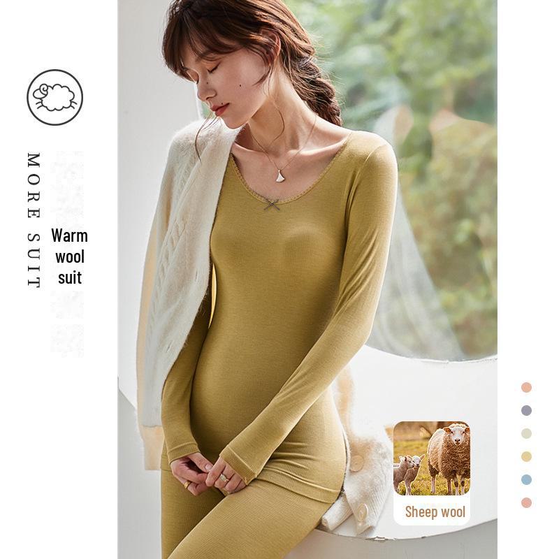 

Women s Thermal Wool Underwear Set - Round Neck, Slim Fit, Warm Autumn/Winter Suit One Size чёрный