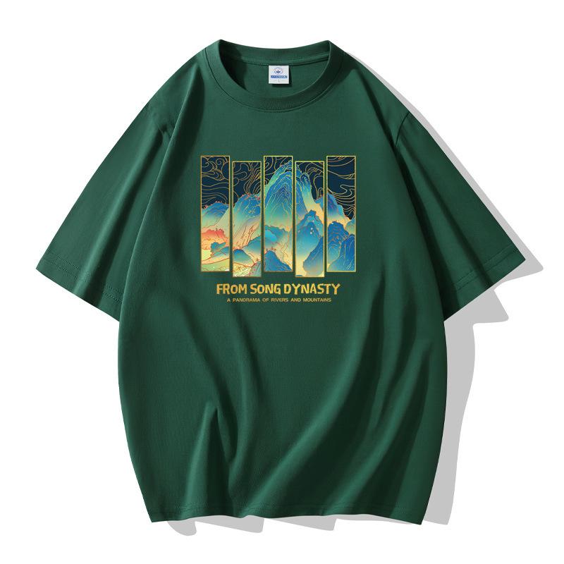 

Мужская футболка с короткими рукавами и принтом «Пейзажная живопись», хлопковая футболка большого размера с широкими рукавами S темно-зеленого