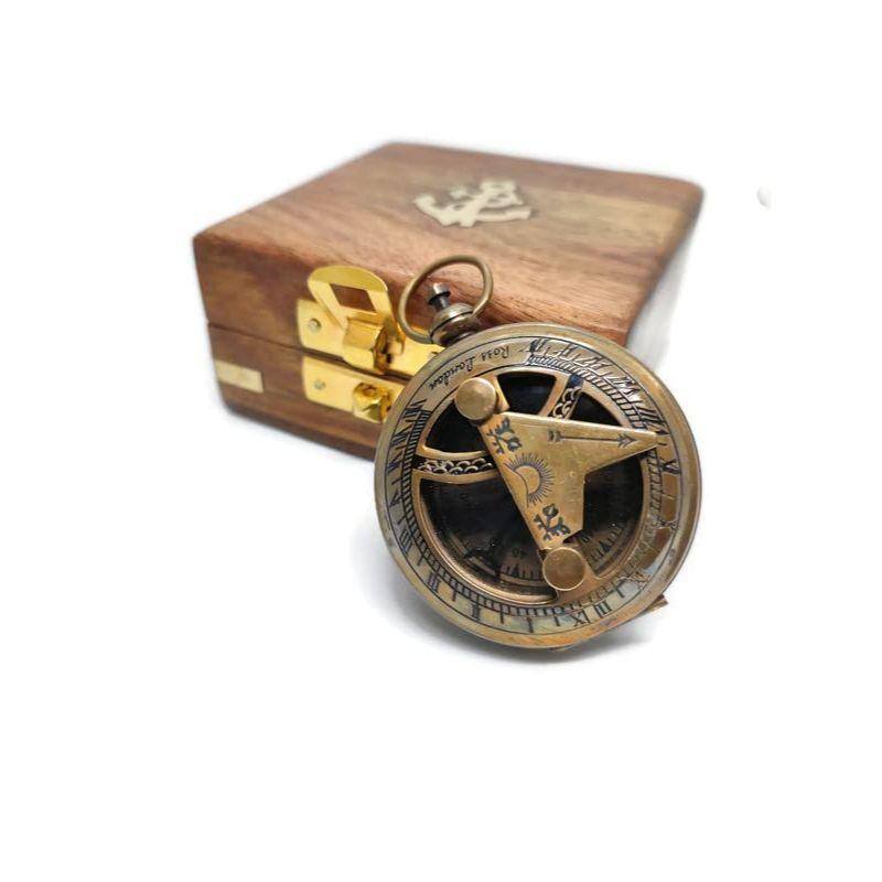 Antique Finish Brass 2" Sundial Compass Nautical Marine Old Vintage Pocket Style Gift Brass Round Sundial Compass