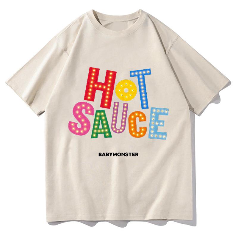 BABYMONSTER HOT SAUCE Tour Tshirts Summer Short Sleeve Male Tshirts Hip Hop Unisex Streetwear Oneck Unisex Aesthetic Clothin Tops
