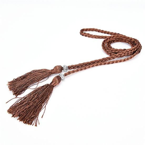 Fashion Women Thin Skinny Waistband Weave Braided Tassel Belt Dress Accessory