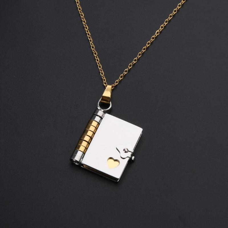 Pusty Otwierany Naszyjnik Książka Stal Nierdzewna Medalion na Zdjęcie Łańcuszek na Szyję dla Mężczyzn Kobiet Prezent dla Pary DIY Akcesoria do Biżuterii