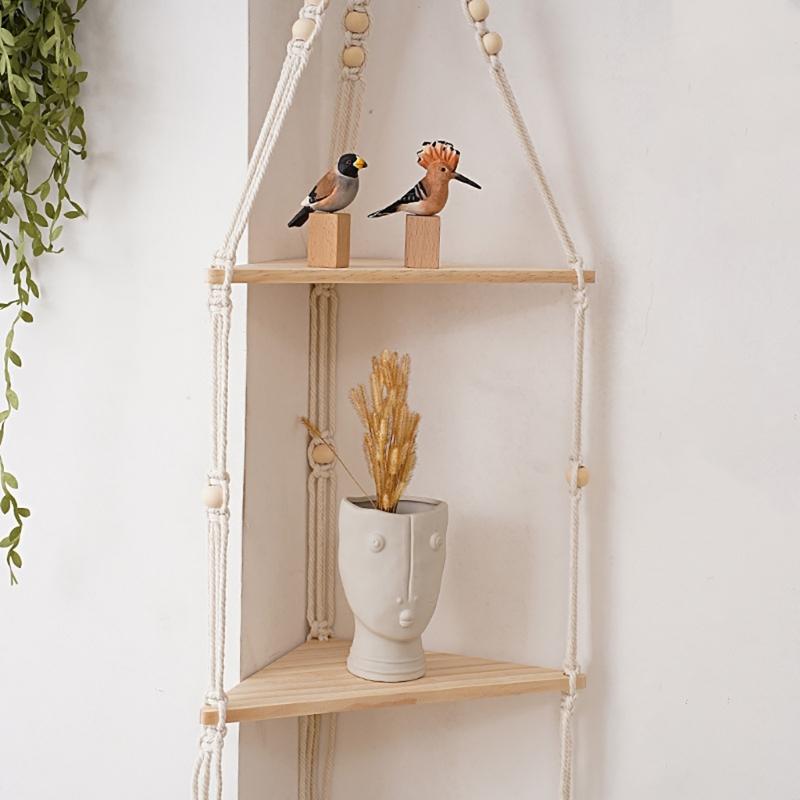 Triangle Shelves Wall Decoration Macrame Wall Shelf Home Plant Hanger Candle Holder For Dorm Bedroom Decoration