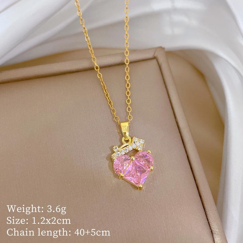 Copper Micro-Inlaid Love Fashion Light Luxury Temperament Gorgeous Full Diamond Necklace Female Versatile Collarbone Chain Titanium Steel
