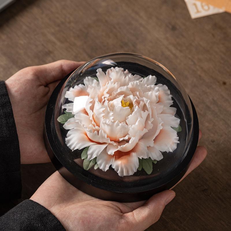 Ceramics Simulation Peony Flower Model decoration Handmade purely by hand Luxury Home Room Office Table decoration gift