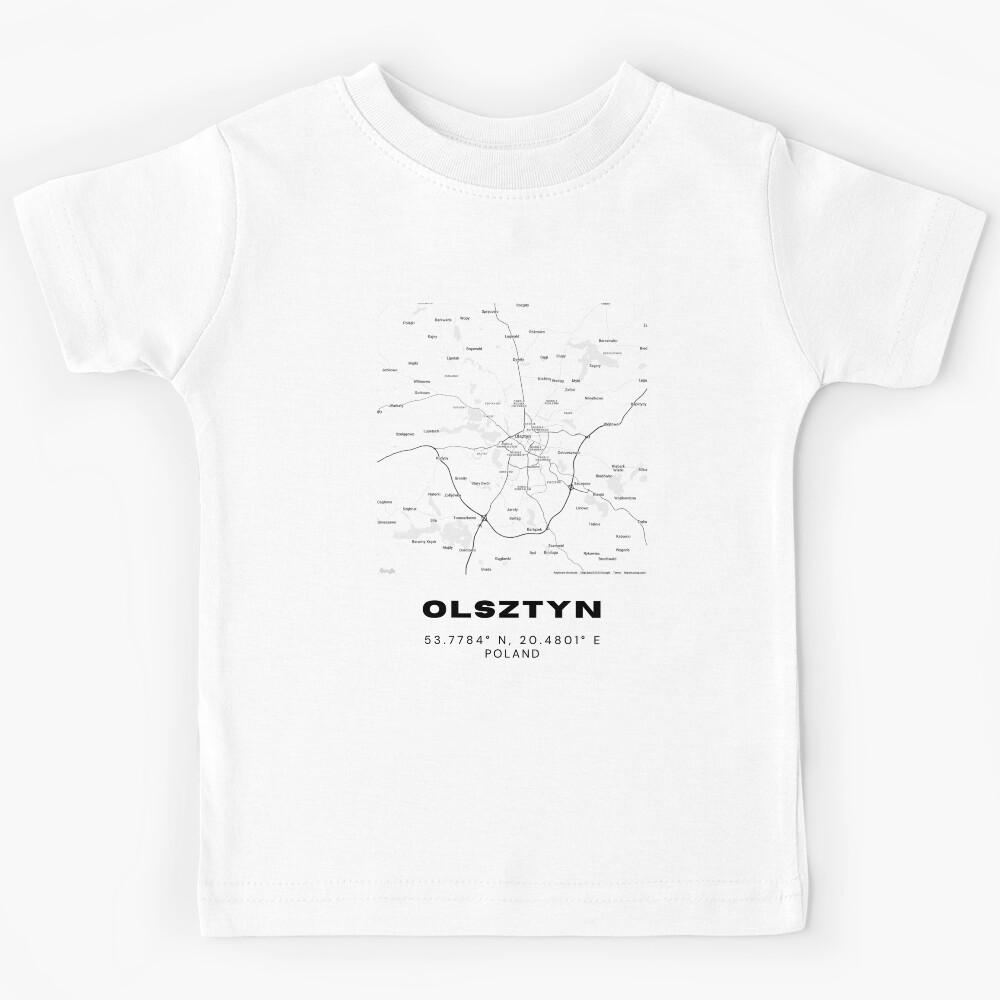 Olsztyn Poland Map | Modern Minimalist Black and White Print Kids T-Shirt 150