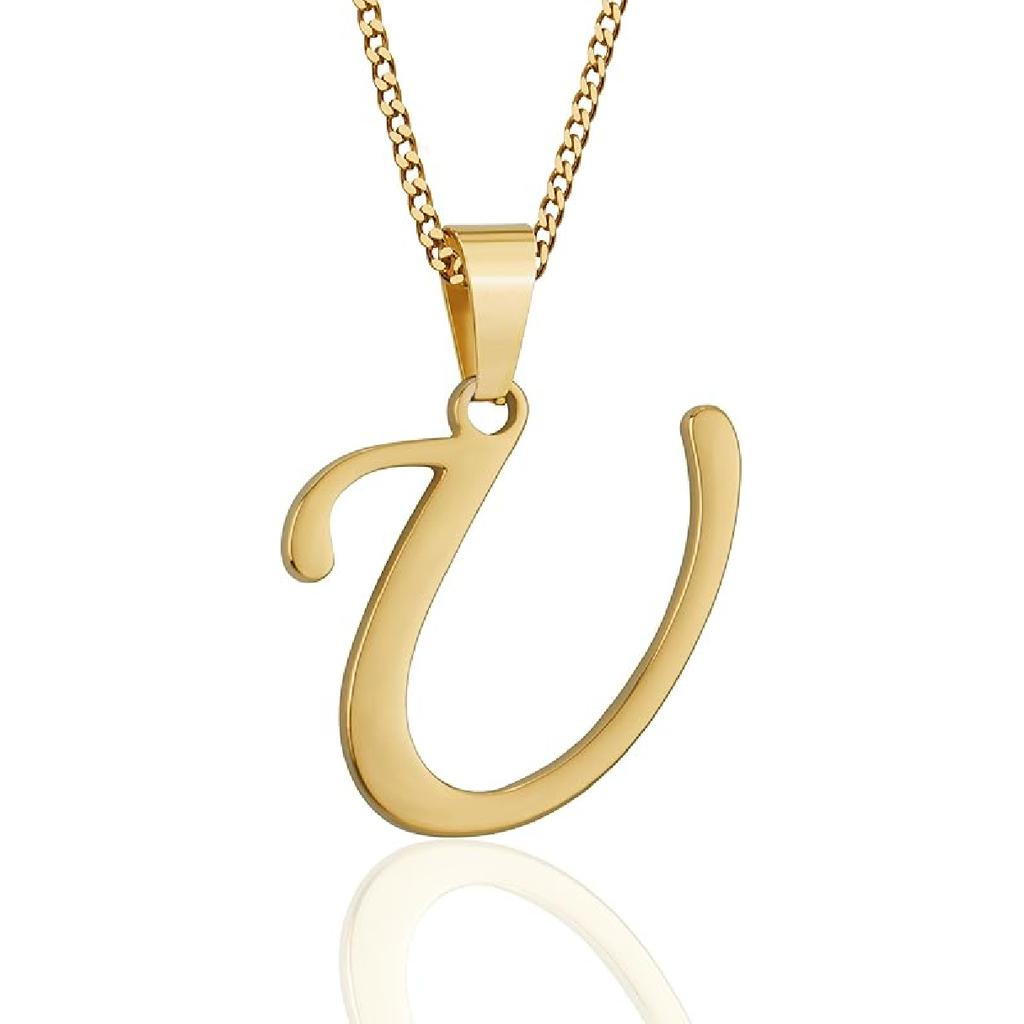 Suweibuke Initial Necklace for Men Women Boys Girls, 18K Gold Plated 26 Letters Pendant Necklace, Personalized Jewelry Gifts