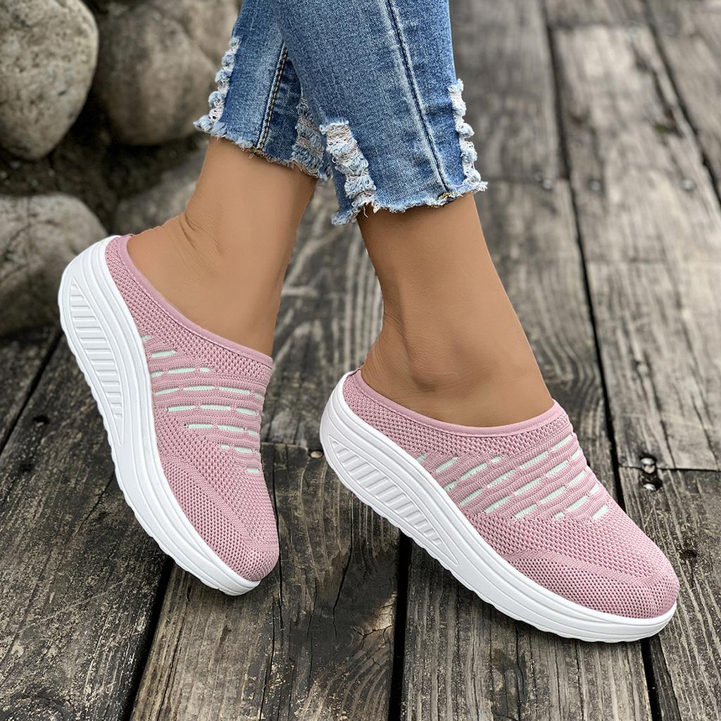 Women Slip On Platform Sandals Lightweight Breathable Knitted Upper Casual Walking Shoes with Cushioned Sole for Daily Wear