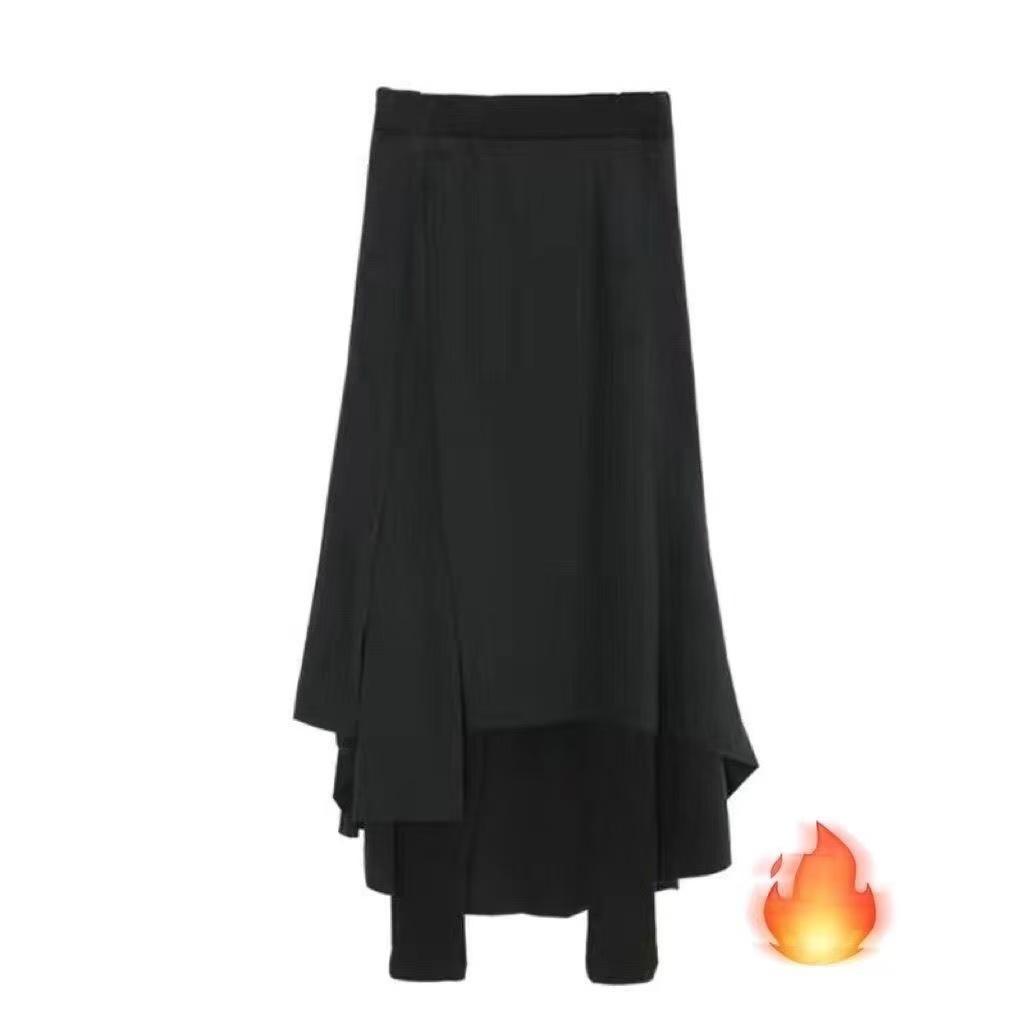 Plus Size Women's Faux Two-Piece Leggings Skirt with Velvet - Irregular Cut, Autumn/Winter Thickened One-Piece Pants.