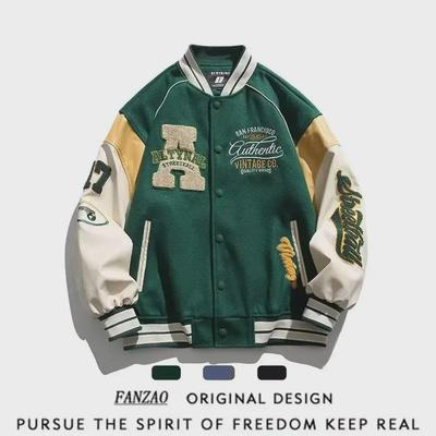 Men's Retro Embroidered Autumn Baseball Jacket - Trendy Loose BF Style