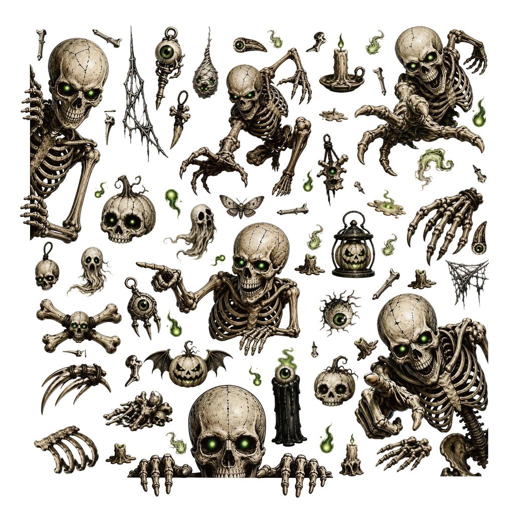 Halloween Stickers Skull Glass Stickers Halloween Party Supplies Horror Vibe Static Stickers