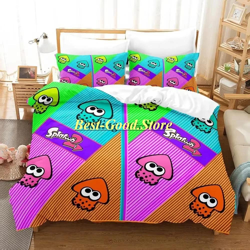 Splatoon 3 Inkling Kałamarnica Zestaw Pościeli Pojedynczy Bliźniak Pełny Queen King Size Zestaw do Łóżka Aldult Kid Sypialnia Zestawy Poszwy na Kołdrę Zestaw Prześcieradła