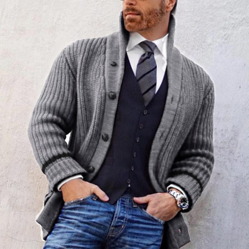 Pull d'hiver 2026 pour homme Casual Couleur unie Col semi-montant Manches longues Cardigan en maille