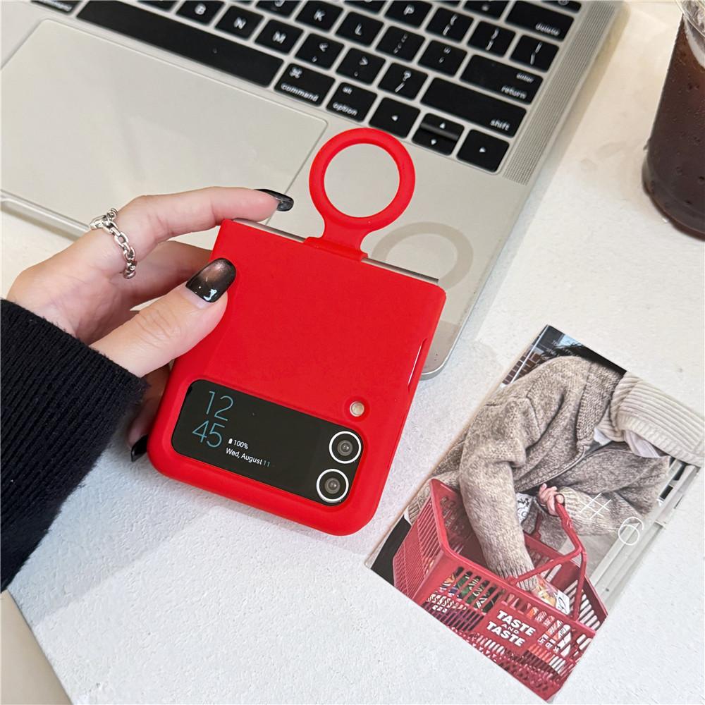 Offical Liquid Silicone Ring Holder Case For Samsung ZFlip 3 4 Folding Soft Candy Color Camera Protective Shockproof Cover Funda