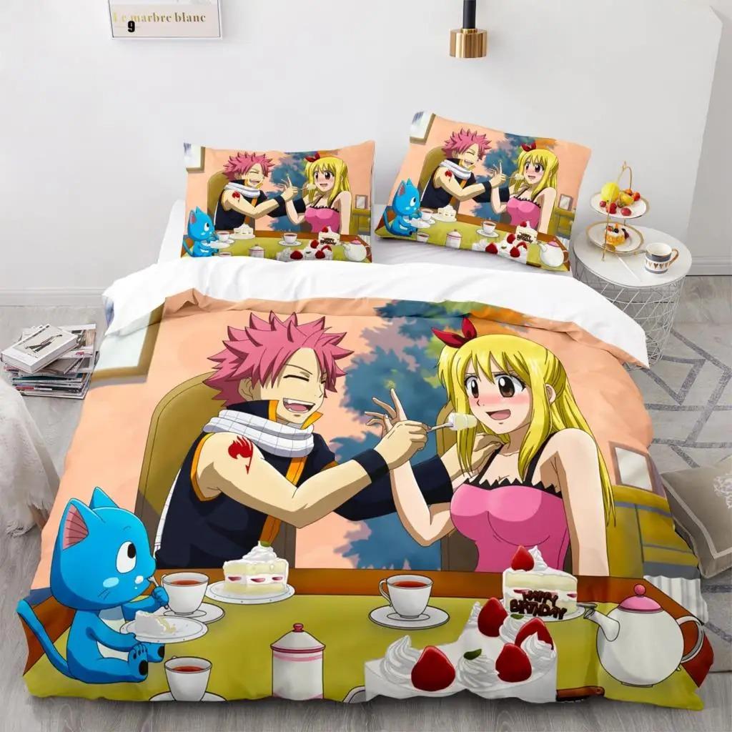 Nuevo Juego de Cama Fairy Tail Anime Japonés Niños Niñas Regalo Decoración de Dormitorio Tamaño Individual Twin Completo Queen Textil para el Hogar Dropshipping
