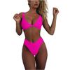 Traje de Bikini Skinny Deportivo para Mujer Color Sólido Lazo Cintura Alta Dos Piezas Traje de Baño Bikini