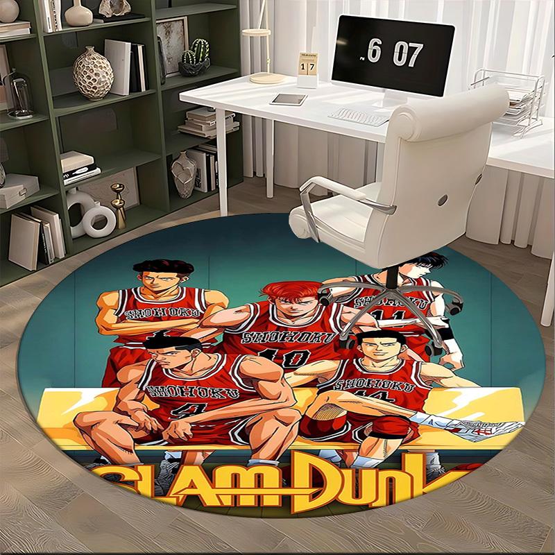 1pc Slam Dunk Anime Design Round Carpet - Office Chair Mat, Non-Slip Rug for Home Decor, Living Room, Bedroom, Game Room