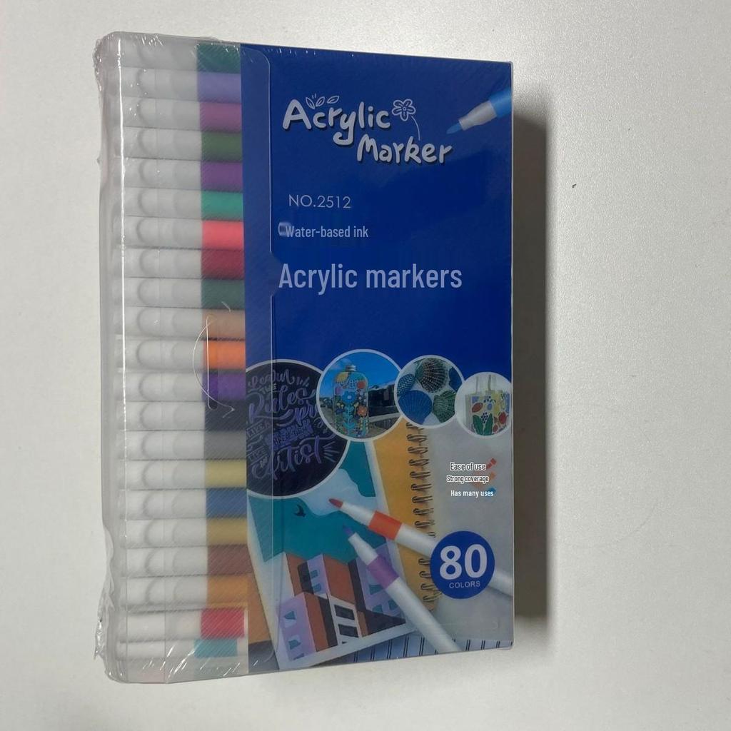 80-Color Acrylic Watercolor Markers Set for Kids - PVC Box with Layerable Graffiti Paintbrushes