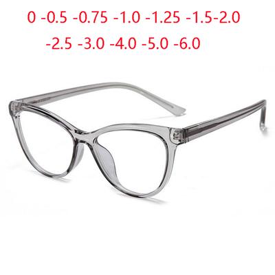 Blue Light Blocking Glasses Women Myopia Lens Prescription Eyeglasses Transparent Gray Frame Cat Eye Diopter 0 To -6