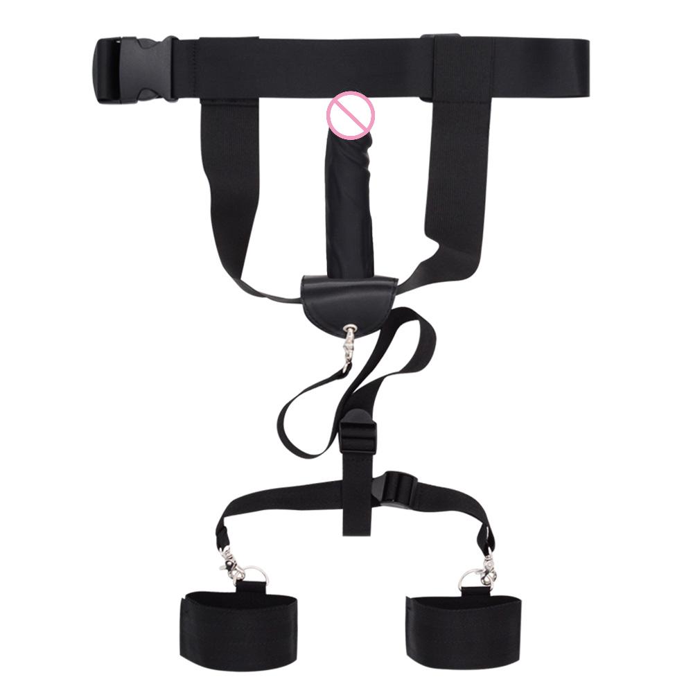 Waist  Belt with Detachable Dildo Handcuff Leather Harness Penis Holder Bondage Chastity Forced Orgasm Belt for Dildo Women
