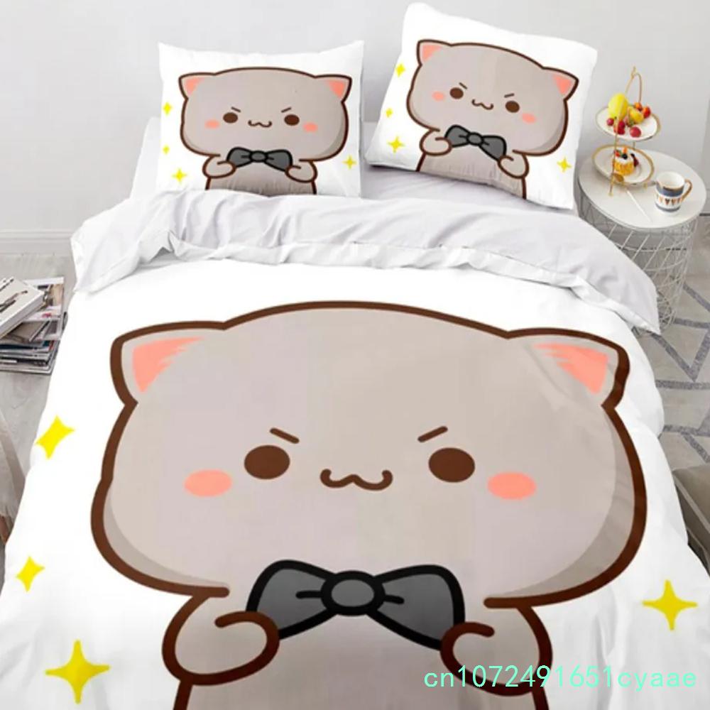 Set da letto gatto pesca cartone animato carino Ragazzi Ragazze Misura Singola Queen Copripiumino Federa Letto Bambini Adulti Moda Tessile per la casa