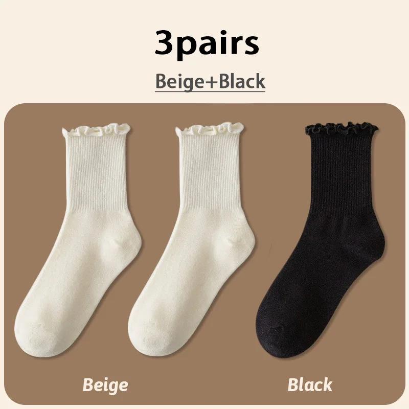 Harajuku Ruffle Socks Women Girls Sweet Cotton Middle Tube Black White Socks Jk Lolita Soft Breathable Ankle Loose Short Sock