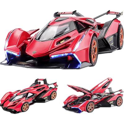 1/32 Spielzeugautos Lambo V12 Rennauto Spielzeugmodell Druckguss-Rückziehmodell mit Ton und Licht Spielzeugfahrzeug für Jungen ab 3 Jahren Festival-Geschenkauto