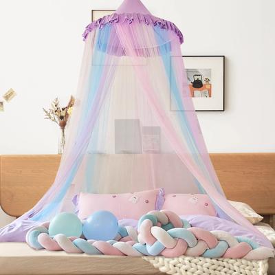 Colorful Princess Mosquito Net Summer Girl Round Dome Bed Curtain with Star Moon Glitter for Home Bedroom Kids Hanging Decor