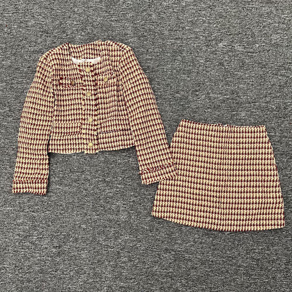 

2024 Fall/Winter Women s Houndstooth Coat & Skirt Set M