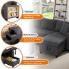 Folding Sofa with Sleep Function, L-Shaped Convertible Corner Sofa with USB Charging Port and Cushions, 3-Seater with Side Shelves and Storage Space
