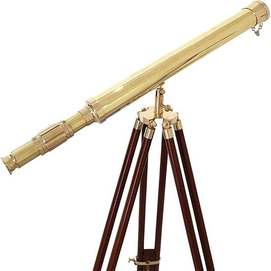 139.7 cm Nautical Hand Made Brass Telescope WIth Wooden Adjustablle Tripod Stand In Shinny Brass FInish Decorative Item