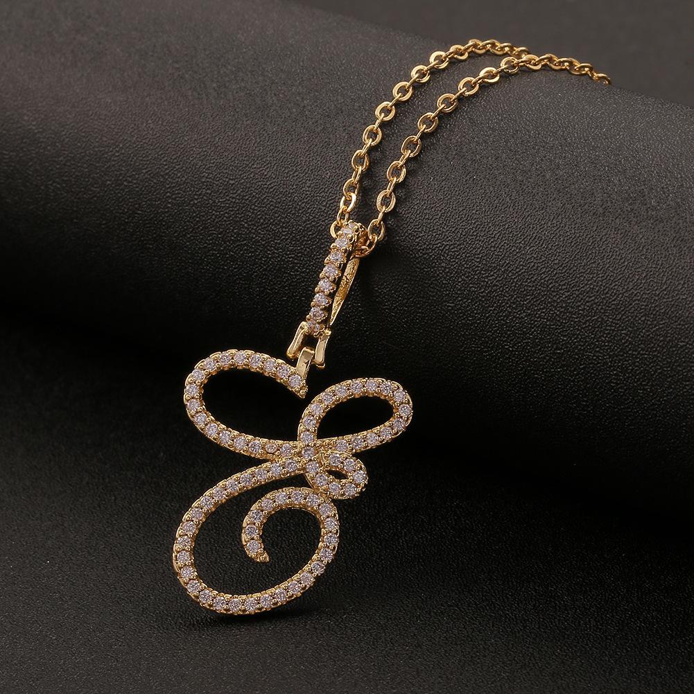 A-Z Cursive Initial Letter Pendant Necklace For Women Simple Rope Chain Pendant Necklace Jewelry Gift